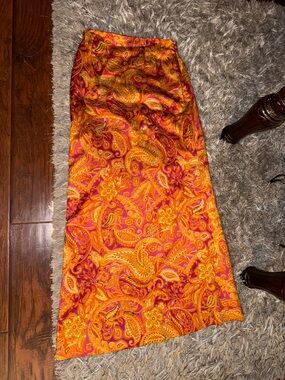 Orange & Pink Paisley Bedazzled Maxi Skirt Size 14
